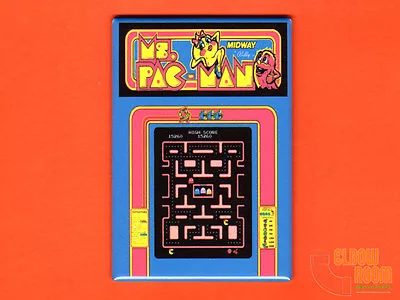 Ms Pac Man 2x3  Fridge/locker Magnet Arcade Marquee Bezel Bally Midway   • $3.75