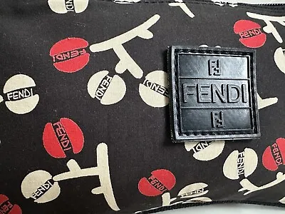 Fendi Cartoleria Clutch Pouch Bags Black Cherry FF Rubber Logo Vintage 1980s 🍒 • $195.07