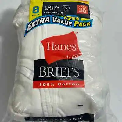 NOS Hanes 7 Pack Briefs Preshrunk Cotton Size 36 White New Sealed (READ)  • $39