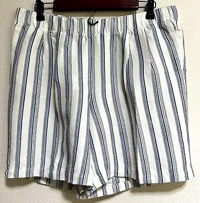 J.Jill Sz M Blue & White Striped Shorts 55%Linen 45% RayonLagenlookPullon • $9