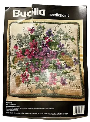 Vtg 1994 Bucilla Needlepoint Violets 12 X 12 Pillow Kit 4694 Complete • $26.85