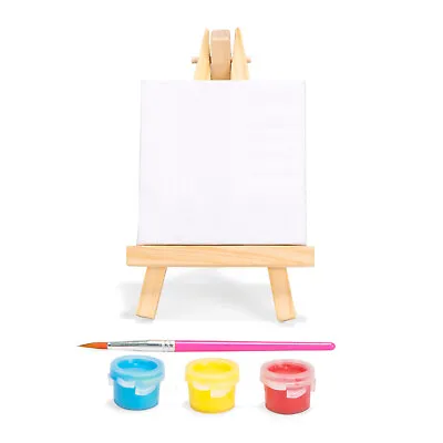 Mini Canvas Art Paint Kit Acrylic Including Easel Brush 7cm Gift Kikkerland • £8.49