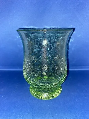 STUNNING VINTAGE GREEN CRACKLE GLASS VASE HANDMADE SMOOTH PONTIL 14.5cm HIGH • £14.99