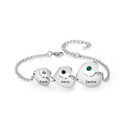 Stunning Adjustable Heart Chain Bracelet Personalized Birthstone Gift For Her • $12.32