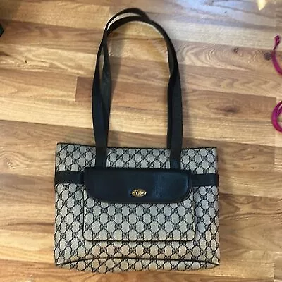 Vintage Gucci Sherry Line Navy Tote Bag • $300