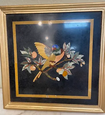 Pietra Dura Mosaic Plaque W/ Precious Stones Inlay - Bird On Tree W/ Fruit • $300