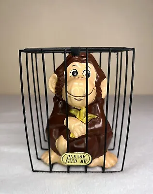 Vintage JSNY Taiwan Monkey In Cage Bank “Please Feed Me” 3.75” X 2.75” X 5” • $18.74
