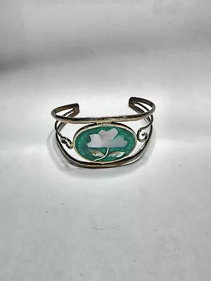 Vintage Alpaca Silver Mexico W/ MOP & Abalone Flower Green Bracelet  • $19.98