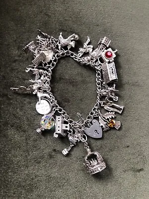 Vintage Silver Charm Bracelet With Assorted Charms 75g • $50.53