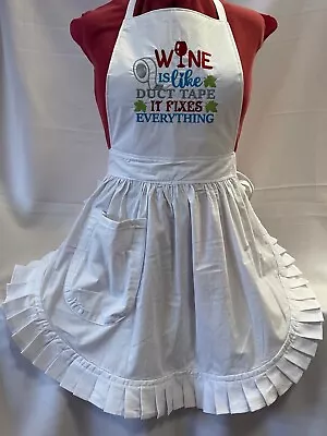 £35.99 • Buy Embroidered Retro Vintage 50s Style Full Apron / Pinny - White (wine/duct Tape)