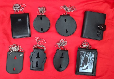 $9.99 • Buy BLACK Leather Police Badge Holder Belt Clip Chain Insignia Holders