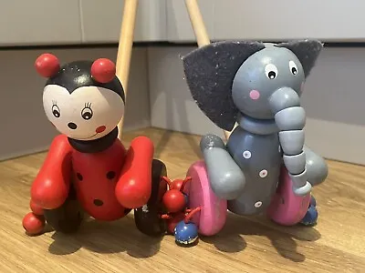 £5 • Buy Kids Wooden Push & Pull Along Ladybird & Elephant Activity Toys 12 Months+ 🐞🐘
