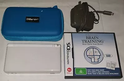 Nintendo DS Lite - White Handheld System W/ Charger + Case + Brain Training Game • $87.99