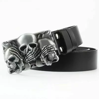 Real Leather Waist Belt Skull Buckle Retro Waistband Punk Rock Biker Unisex Belt • $25.99