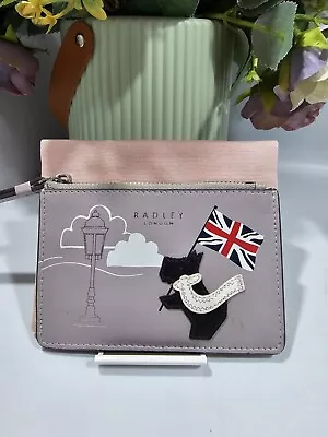 Radley London 🐕 On Parade Grey Leather Card Coin Holder Wallet & Dust Bag Vgc • £18