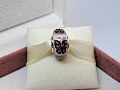 New NO BOX Pandora Pink Butterfly Kisses Murano Glass Bead Charm 791621 • $22.49