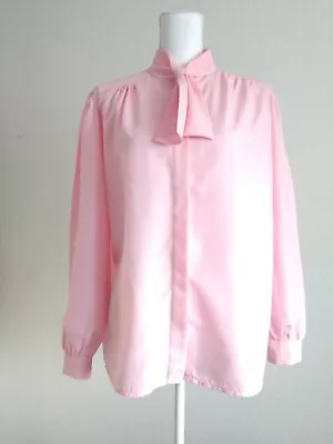 Vintage Secretary Blouse Pink Bow High Neck By Alicia Size 12 Chest 42  • $21.90