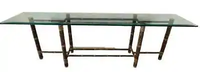 80 Long Large Mcguire Bamboo Rattan Console Table Glass Top • $2150