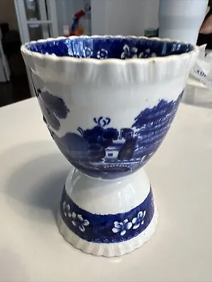 Vintage Flower Blue Double Egg Cup Asian Chinese Japanese Slight Crack Wabu Sabi • $14.99