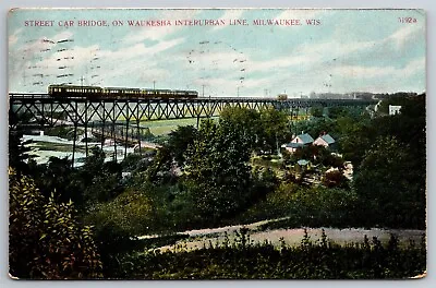 Street Car Bridge Waukesha Interurban Line Milwaukee Wis C1910 Postcard N15 • $12.50