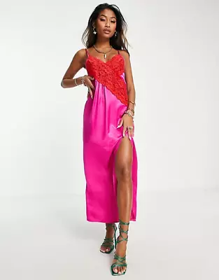 £30 • Buy BNW Topshop Contrast Lace Colour Block Slip Dress Satin Midi Cami Dress Size 12