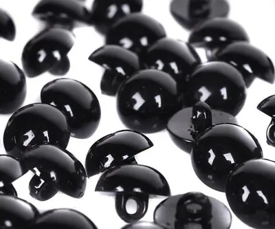 Black Dome Half Ball Mushroom Shank Button Sizes 10mm 11.5mm • £2.29