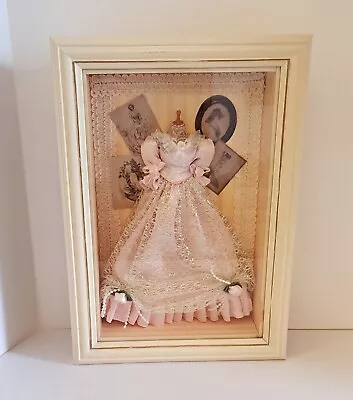 Victorian Shadow Box 3D Diorama Framed Art Pink Dress Roses 13  X 9.5 • $35