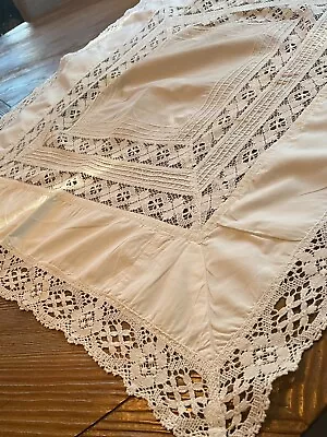 Vintage European Linen & Lace Pillow Layover/Tea Cloth • $24.99