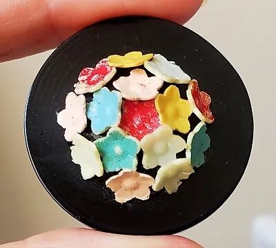 Pile Of Colorful Celluloid Flowers - Large Vintage Button • $30