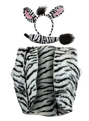 Adults Zebra Waistcoat Ears & Tail African Safari Book Day Fancy Dress Costume • £22.95