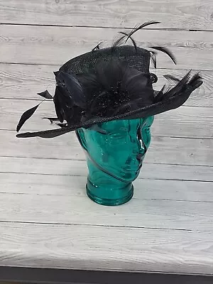 Marks And Spencer Black Occasion Wide Rim Straw Hat With Feather Detail. PW • £18