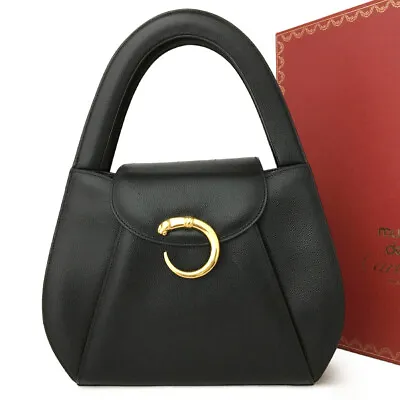 $218 • Buy Cartier Panther Black Leather Hand Bag /3Q0448
