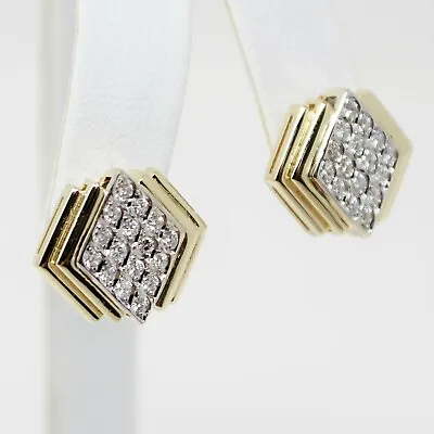 14 Kt Gold Pair Of Diamond Shaped Pavè Diamond Omega Back Stud Earrings B2086 • $771