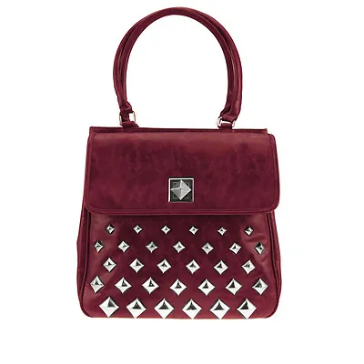 Via By Vieta Burgundy Satchel Purse With Silver Pyramid Studs • $39.95