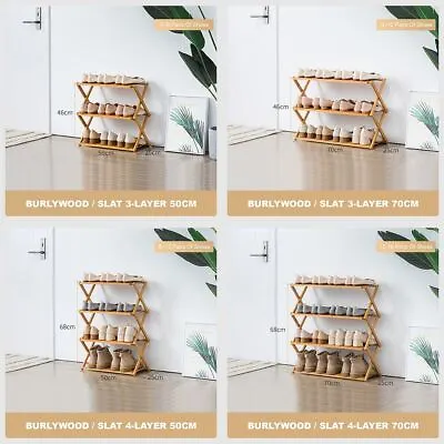 $54.99 • Buy Shoe Rack Bamboo Bench 3 4 Tier Layers Storage Foldable Shelf Stand Organiser