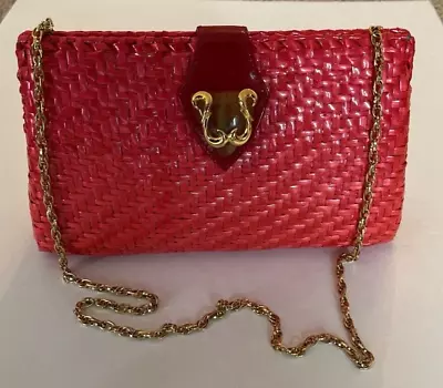 Rodo Italy Vintage Red Woven Straw Envelope Clutch Purse Shoulder Bag • $50