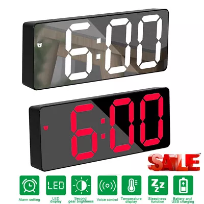 Digital LED Desk Alarm Clock Large Mirror Display USB Snooze Temperature Mode US • $12.94