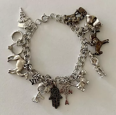 Vintage Sterling Silver Charm Bracelet With 12 Charms • $49.99