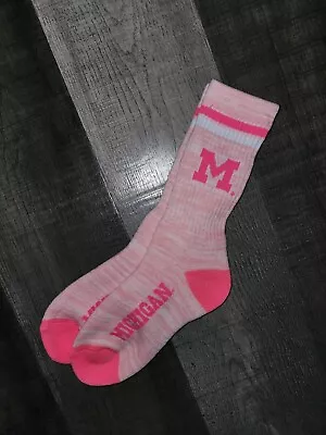 Michigan Wolverines Women's Team Logo NCAA  Pink Crew Socks Med • $6.64