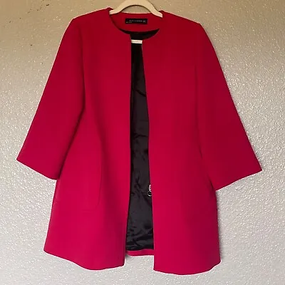 $45 • Buy Zara Womens Jacket Long Blazer Coat Business Casual Pink Zip Pocket Small