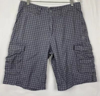 OCEAN PACIFIC OP Mens Vintage Checkered CARGO SHORTS Gray 34 X 10.5 #22J • $19.99