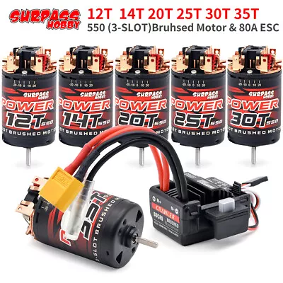 Surpass Hobby 550 3-Solt 12T ~ 35T Brushed Motor W/80A ESC For 1/10 1/12 RC Car • $22.50