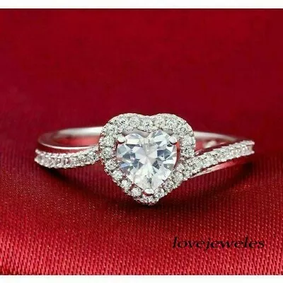 Real Moissanite 1.75CT Heart Shape 925 Silver Engagement Wedding Halo Ring Gift • $153.47