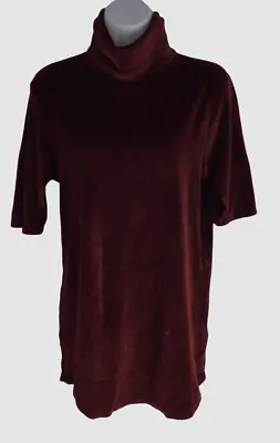 $138 Majestic Paris Women's Solid Red Elbow Sleeve Velour Turtleneck Top Size 1 • $38.78