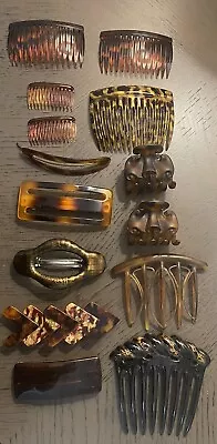 Vintage Hair Combs Lot Of 12 Barrettes Claw Metal France USA Mixed Tortoise • $16.99