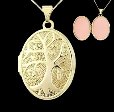 Tree Of Life 9ct Oval Yellow Gold Locket 26 X 16mm Hallmarked 46cm Chain NEW • £199