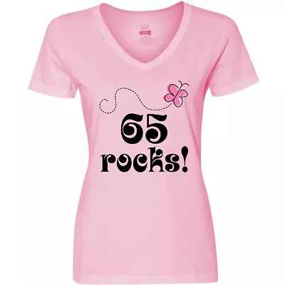 Inktastic 65th Birthday 65 Rocks Gift Women's V-Neck T-Shirt Year Old Special • £14.59