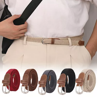 Mens Stretch Belts Ladies Elastic Woven Braided Belt Metal Buckle  Canvas Belts • £4.55