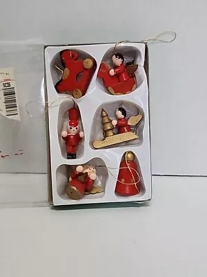 Vintage Wood Angel Santa Christmas Ornaments Box Of 6 Small Mini Red Gold • $10