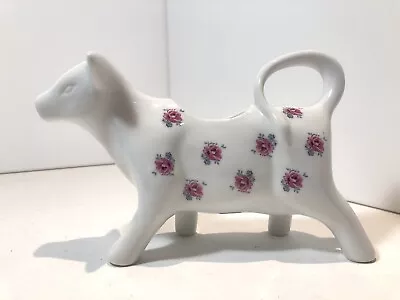 Next White Ceramic Milk Jug Fun Cow Creamer Pink Roses • £12